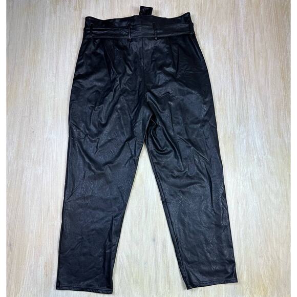 Commando Black Faux Leather Vegan High Waisted Belted Paperbag Pants XL - Picture 6 of 13